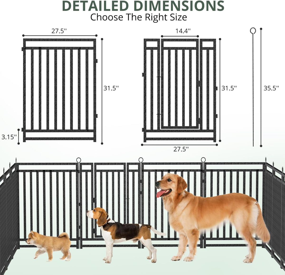 Dog Fence Outdoor Indoor, 32" Inch Height 24 Panels Dog Playpen for Large/Medium/Small Dogs Metal Dog Pen for Yard Camping and RV | Black-Silverv