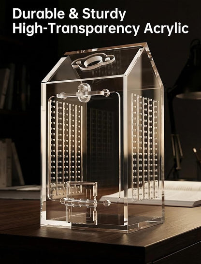 NiHome Clear Acrylic Jumping Spider Enclosure, Tarantula Terrarium, Acrylic Praying Mantis Enclosure, Magnetic Front Opening Door & Feeding Port, Escape-Proof Reptile Habitat,1.5mm Ventilation Holes
