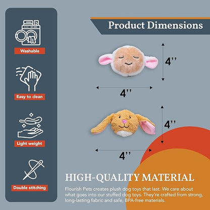 Flourish Pets 2 in 1 Multi-Layer Chew Toy for Active Dogs | Non-Toxic BPA Free Double Stitched Soft Fabric Exterior Dog Toys | Long-Lasting Dog Plush Toys – Easter 3.5" (2 Pack)