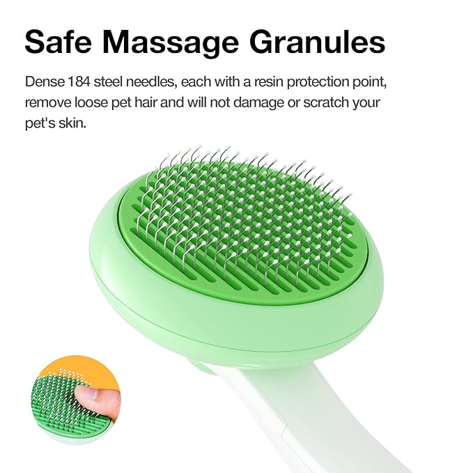 Self-Cleaning Cat Brush for Shedding & Pet Grooming - Effortlessly Removes Tangles, Loose Undercoat, and Mats for Cats & Dogs (Green)