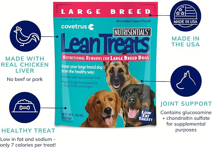 Covetrus Nutrisential Lean Treats for Large Dogs - Soft Dog Treats for Large Dogs - Nutritional Low Fat Bite Size - Chicken Flavor - 10oz
