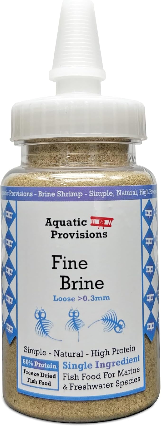 Fine Brine Shrimp Freeze Dried Fish Food, 0.5 oz, Semi-Fine Loose Particles, for Freshwater and Marine Aquarium Fish