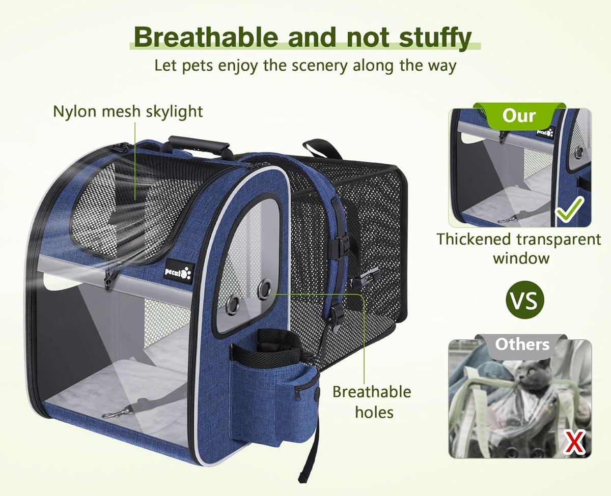 Pecute Pet Carrier Backpack, Cat Backpack Carrier, Expandable with Breathable Mesh for Small Dogs Cats Puppies, Dog Backpack Carrier for Hiking Travel Camping Outdoor, Hold Pets Up to 17 Lbs