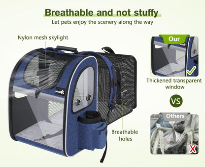 Pecute Pet Carrier Backpack, Cat Backpack Carrier, Expandable with Breathable Mesh for Small Dogs Cats Puppies, Dog Backpack Carrier for Hiking Travel Camping Outdoor, Hold Pets Up to 17 Lbs
