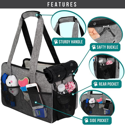 PetAmi Small Dog Purse Carrier, Soft-Sided Pet Carrier Bag with Pockets, Portable Puppy Cat Travel Handbag Tote, Airline Approved Breathable Mesh, Poop Bag Dispenser, Sherpa Bed, Max 18 lbs, Gray