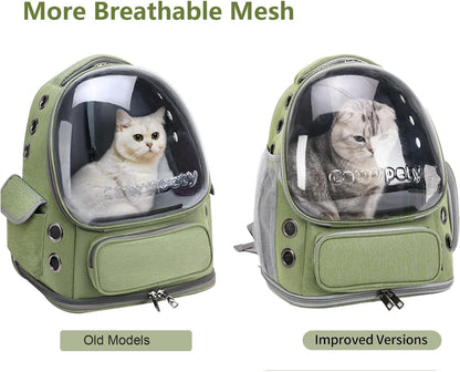 Cat Backpack Carrier, Breathable Cat Carrier Large Space Bubble Pet Backpack for Kitty Small Dog up to 15lbs, Transparent & Foldable Pet Carrier for Travel Hiking