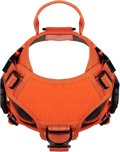 ICEFANG Tactical Dog Harness for Medium Dogs,Reflective No Pull Dog Vest | with Control Handle,Adjustable,Front Hook,2 Leash Clips,Soft Padded,MOLLE Panel,Orange,Medium