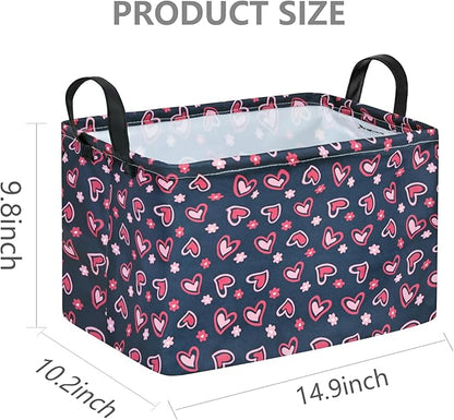 Rec Heart Print Box Hamper Storage Basket Collapsible Organizer Bin Gift Shelf Baskets for Home and Kitchen Storage