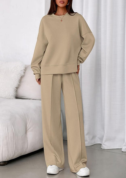 PRETTYGARDEN 2 Piece Sets For Women Fall Trendy Long Sleeve Sweatshirt Wide Leg Pants Loungewear Set Matching Sweatsuit