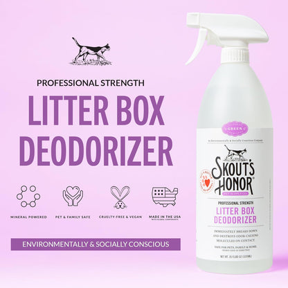 SKOUT'S HONOR Cat Litter Box Deodorizer Spray - Professional Strength, Instantly Breaks Down and Destroys Offensive Odors, Effectively Neutralizes Feline Pheromones, Eco-Friendly, Cruelty-Free, 35 oz