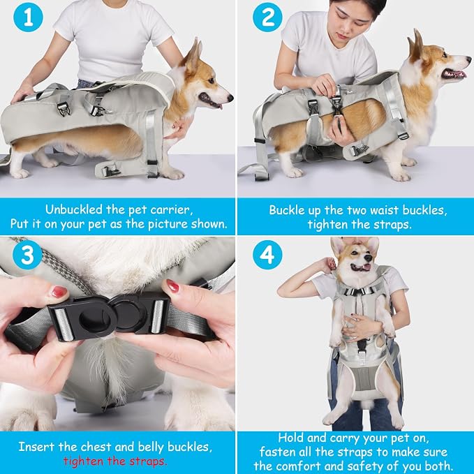 PetBonus Dog Front Carrier Backpacks, Legs Out Easy-fit Puppy Chest Carrier | Hands Free, Adjustable, Safety Strap, Walking Hiking Cycling Motorcycle bag, For Small Medium Dogs (Grey, S)