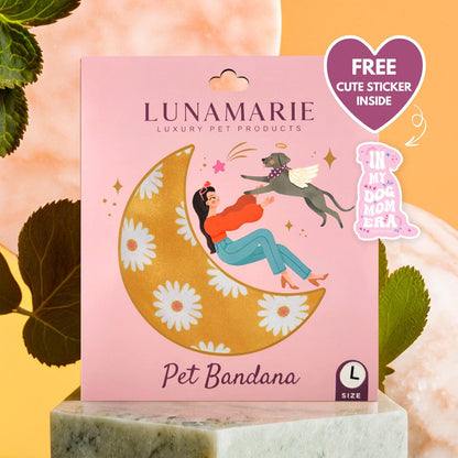 LunaMarie - Luxury Pet Birthday Bandanas -Premium & Silky Poly Fabric | 100% Handmade | Custom Shape Dual Layered (Daisies, X-Small)