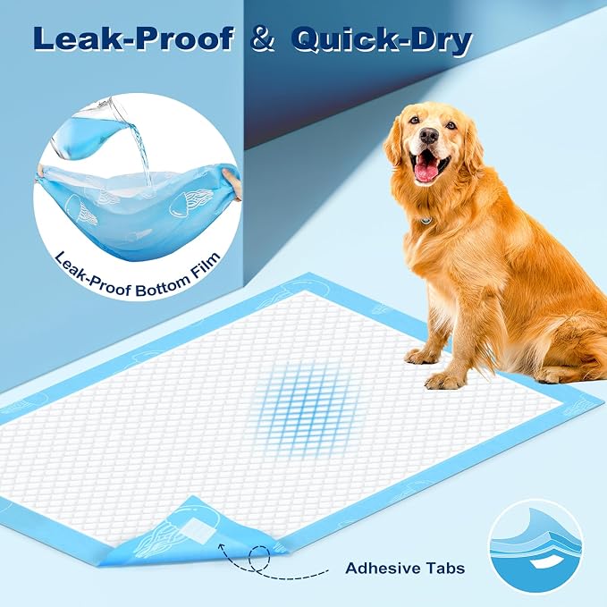 MIZOK XXL Pee Pads for Dogs Super Absorbent Extra Heavy Duty 28x44in 30Ct | Extra Long 28x44in Blue Dog Pads with Jellyfish Prints Feature Adhesive Tabs to Protect Floors for Long Bodied Dogs