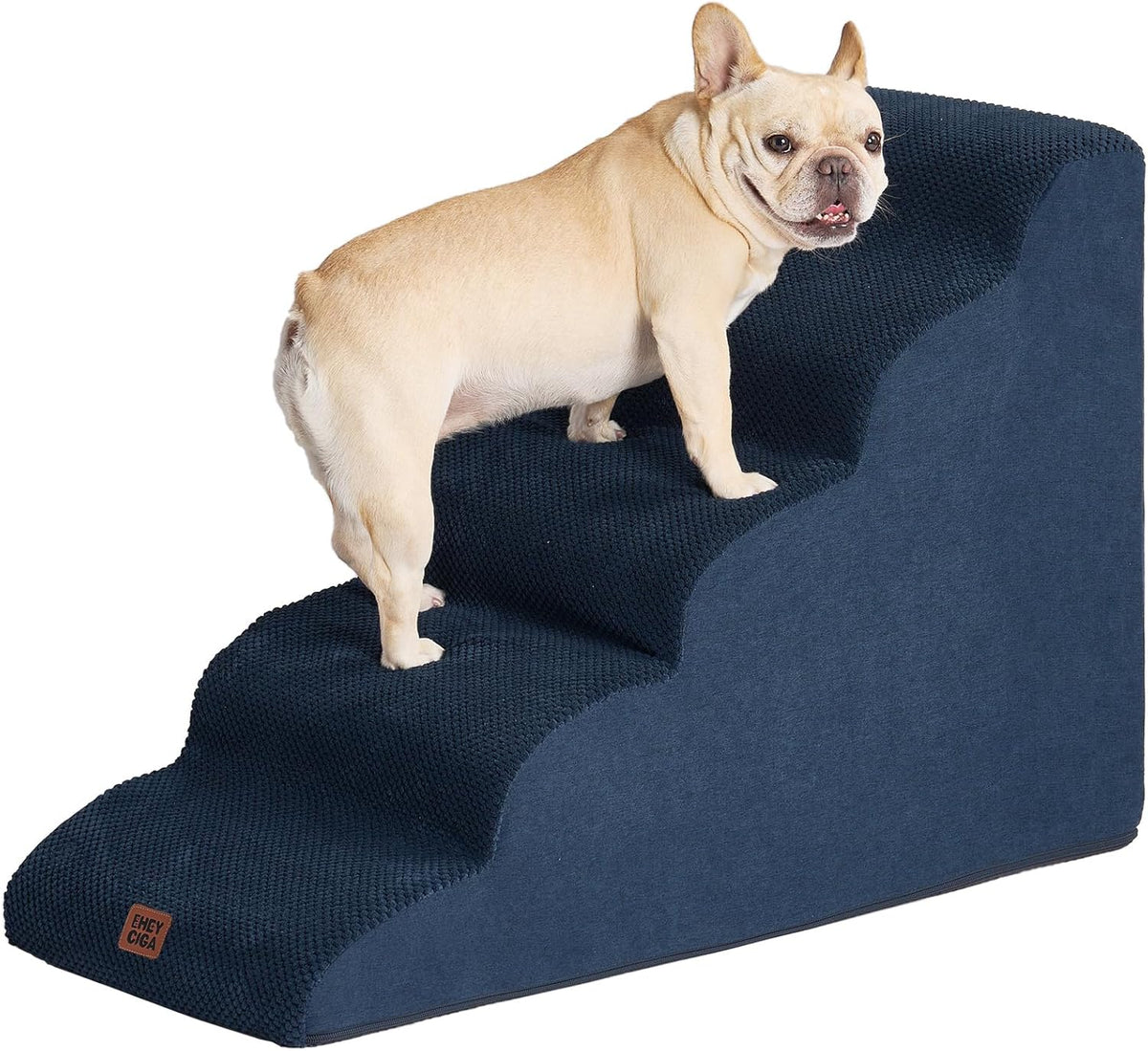 EHEYCIGA Curved Dog Stairs Ramp for High Beds 22.6" H, 5-Step Dog Steps for Small Dogs and Cats, Pet Stairs for High Bed Climbing, Non-Slip Balanced Pet Step Indoor, Navy