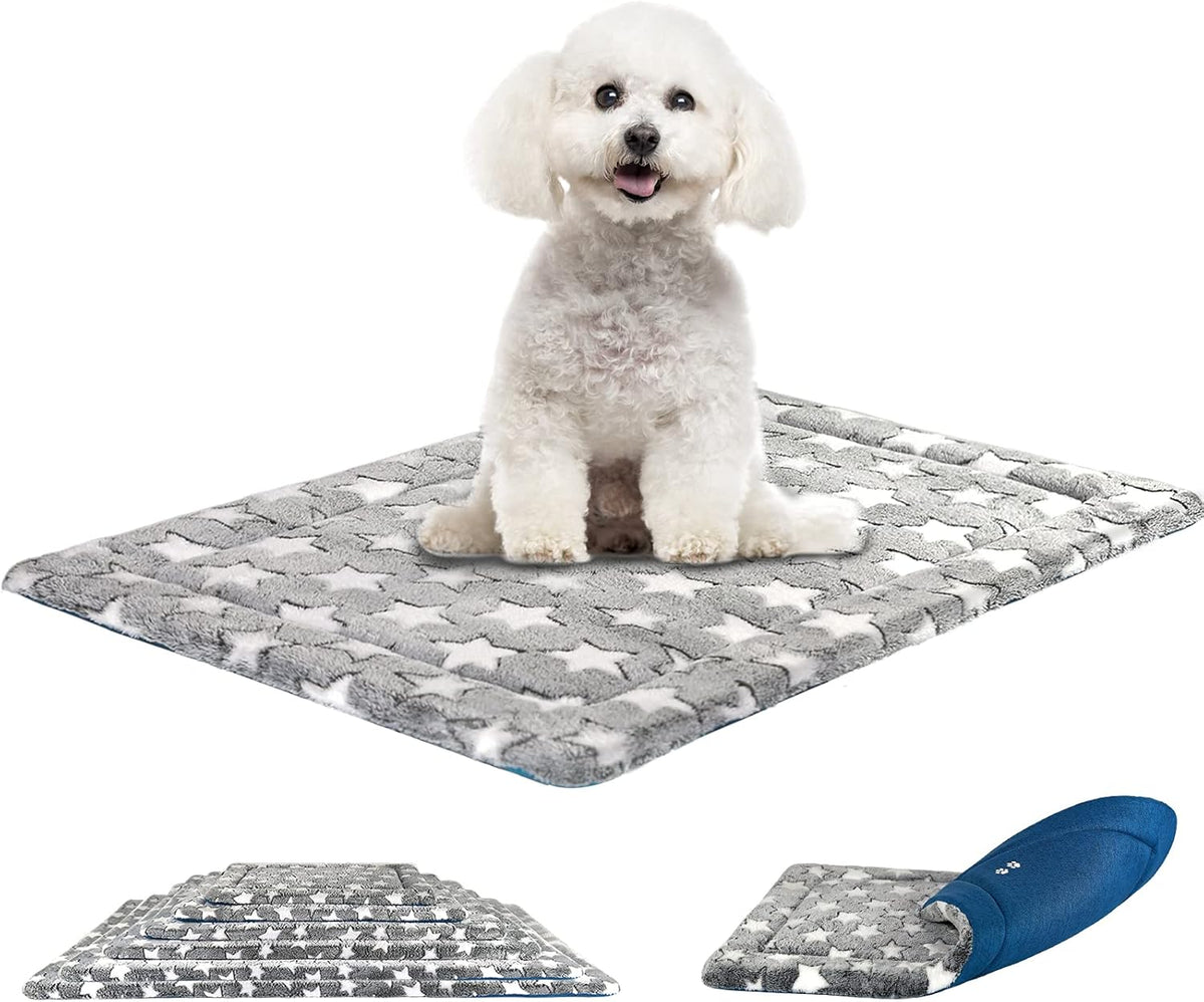 KROSER Fancy Crate Pad Bed Mat Reversible (Cool & Warm), Machine Washable, for Small to XXX-Large Dogs, Grey, Navy, Star Pattern
