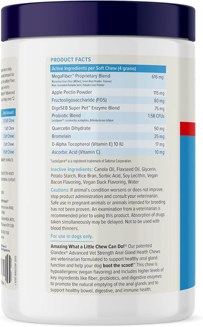 Vetnique Glandex Anal Gland Soft Chew Treats with Pumpkin for Dogs Digestive Enzymes, Probiotics Fiber Supplement for Dogs Boot The Scoot (Advanced Strength Duck/Bacon Chews (Vegetarian), 120 Ct)