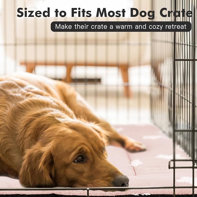 Mora Pets Dog Crate Pad Dog Bed for Crate Washable Flat Pet Kennel Mat Cute | Ultra Soft Dog Bed Mat, Crate Pad for Dog Cages Cozy Sleeping Liner, Pet Pillow Cushion Large Puppy Bed Anti Slip Pink 42x27