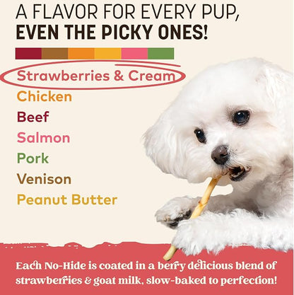 Earth Animal No Hide Stix - Small Dog Chews 20 Count Strawberries & Cream | Small Sticks Strawberries & Cream Flavored Natural Rawhide Free Long Lasting Dog Chews - Treats for Small Dogs and Cats
