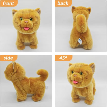 CU-MATE Plush Interactive Simulation Dog-Realistic Puppy Electronic Toy Dog Cat with Walking/Barking/Wagging Tail/Talking-Like Real Robotic Present (Electric Orange cat)