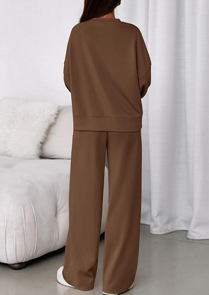 PRETTYGARDEN 2 Piece Sets For Women Fall Trendy Long Sleeve Sweatshirt Wide Leg Pants Loungewear Set Matching Sweatsuit