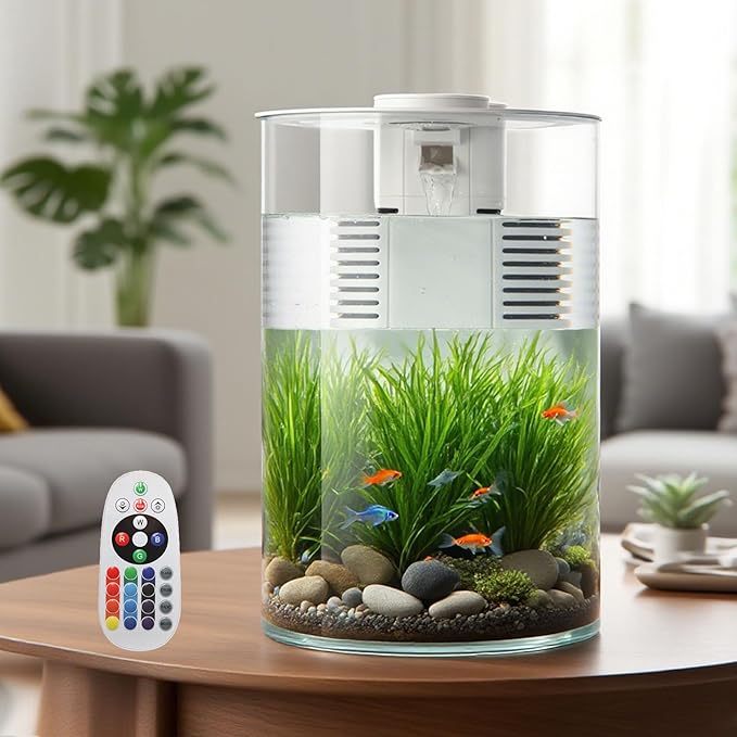3 Gallon Self Cleaning Fish Tank, Aquarium Starter Kit for Betta, Shrimp & Small Fish, Nano Aquarium with Filter and Light (17 Color Choices),360 View for Small Fish, for Home, Office Best Gifts
