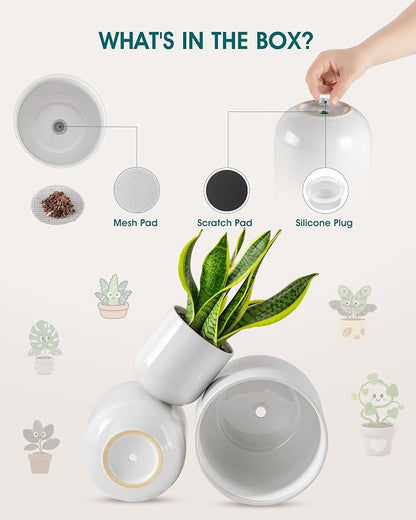 vancasso 6+8+10 inches Ceramic Plant Pots, Set of 3, Planters with Drainage Hole, Flower Pots Planters Pots for Indoor Plants, Modern Indoor Decorative Garden Pot, Home Decor, White
