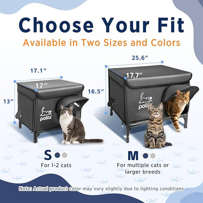 Rugged Heated Cat House for Outdoor Cats in Winter, Extremely Insulated & 100% Weatherproof, Elevated Feral Cat Shelter with Waterproof Eaves & Safe Escape Door for Stray & Barn Cats