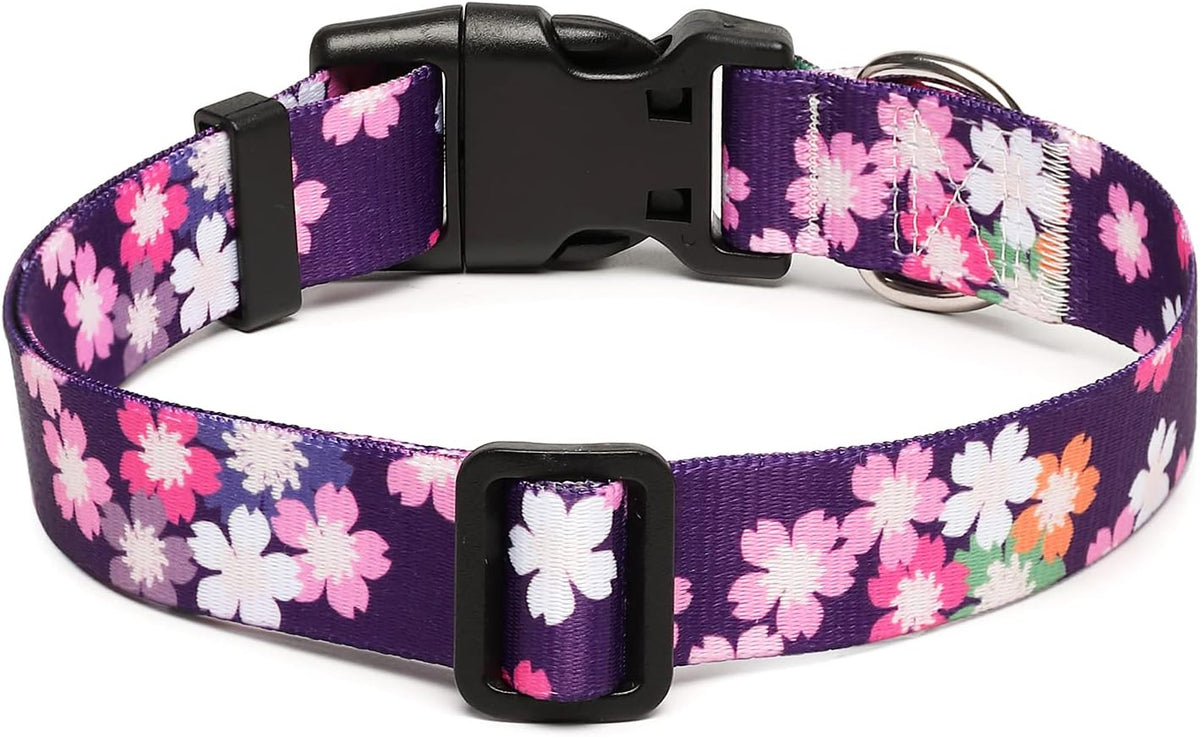 Mercano Adjustable Dog Collar - Special Design Patterns, Soft Nylon Comfortable Sturdy Pet Collar for Small Medium Large Dogs (L, Floral Pink)