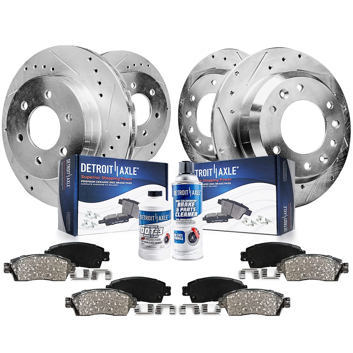Detroit Axle - Brake Kit for 2006-2010 Hummer H3 H3T Front & Rear Drilled Slotted Disc Brake Rotors Ceramic Brakes Pads 2007 200