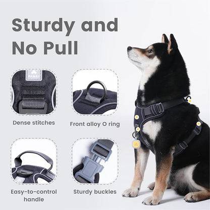 Pawaii No Pull Dog Harness with Pet ID Tag, Reflective Vest | Built for safer walks with a QR Pet ID Tag, ront no pull clip, reflective trim,control handle and breathable mesh lining