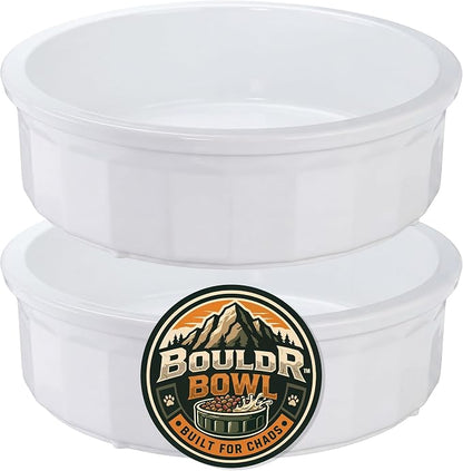 Pet Crock Bowl - 2 Pack – Thick Durable Plastic Non-Tip Food & Water Dish for Dogs, Cats - Indoor/Outdoor - Chew Resistant, Easy Clean BouldrBowl from Healthy Surplus® (White, 96oz Jumbo)