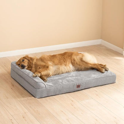 EHEYCIGA Memory Foam Dog Bed, Large Size Orthopedic Dog Bed, Grey | Washable Removable Cover, Waterproof Flat Pet Sofa Couch with Nonskid Bottom, 44x32x6.5