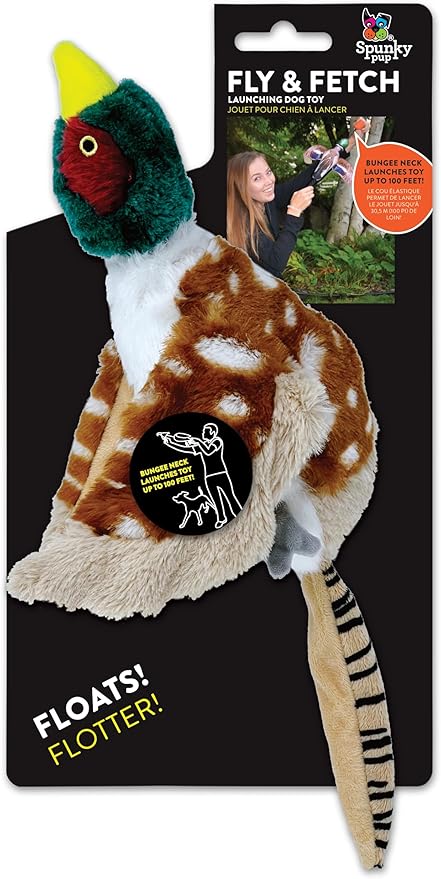 Spunky pup Fly & Fetch Dog Toy - Durable, Floating, Interactive Bungee Launcher for Fetch and Water Play, Plush Pheasant