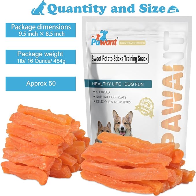Sweet Potato Dog Treats no Rawhide for Small and Large Dog Sticks Puppy Training Snacks Grain Free 1 lb/454g