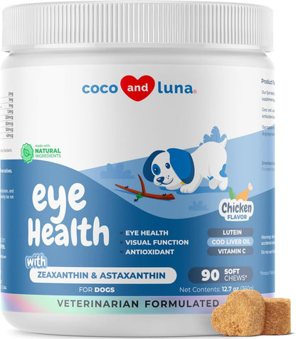 Eye Support for Dogs - 90 Soft Chews - Dog Supplements for Vision, Eye Vitamins for Dogs, with Cod Liver Oil Antioxidant, Dog Omega Supplement, Omega 3 EPA and DHA Fatty Acids.