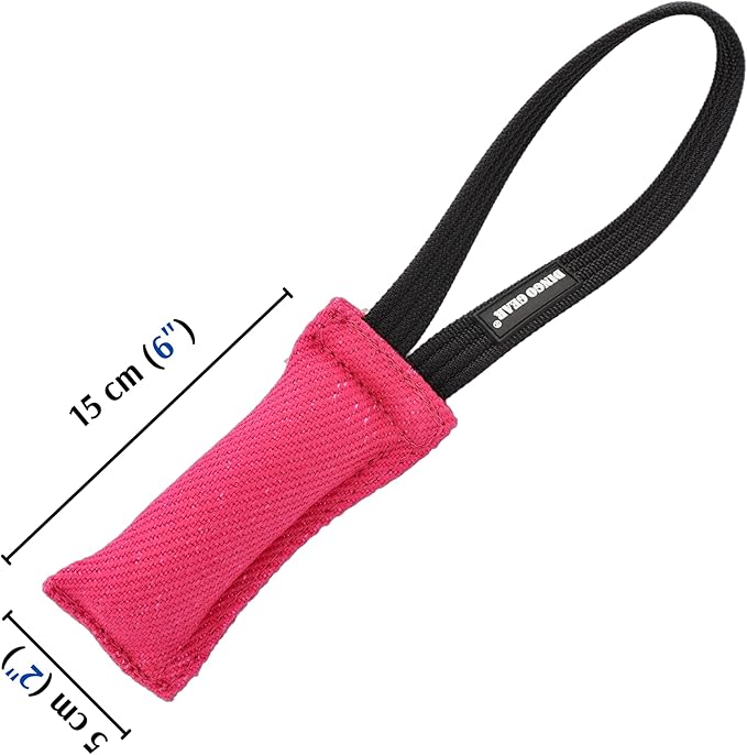 Dingo Gear French Linen tug Toy for Dog, Dog Bumper for Training, Agility, tug of war, Dog bite Pillow for Strong Dog, 1handle 6" Pink S00307