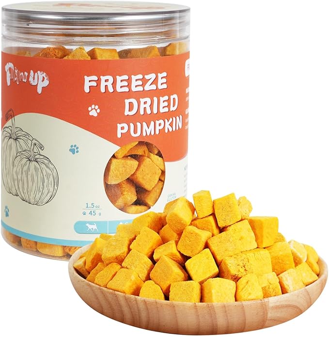 PAWUP Freeze-Dried Pumpkin Treats for Dogs & Cats – High Fiber, Single Ingredient Natural Snacks for Digestion & Gut Health, Healthy Food Toppers, 1.58 oz