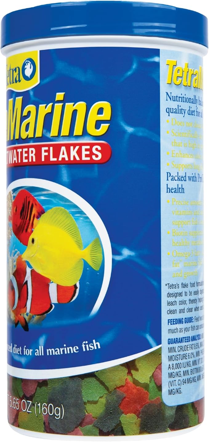 TetraMarine Large Saltwater Flakes, Nutritionally Balanced Fish Food for Saltwater Fish, 5.65 oz