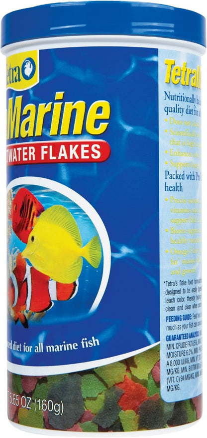 TetraMarine Large Saltwater Flakes, Nutritionally Balanced Fish Food for Saltwater Fish, 5.65 oz