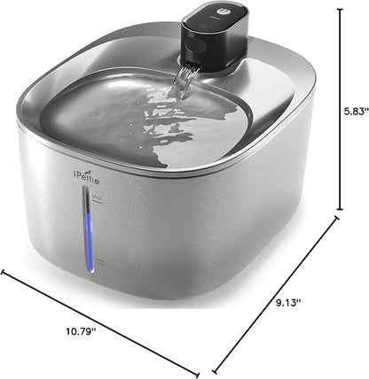 iPettie Runway Stainless Steel Cat Water Fountain, 1.1 Gal/4.0L Large Capacity, 5-Stage Water Filter