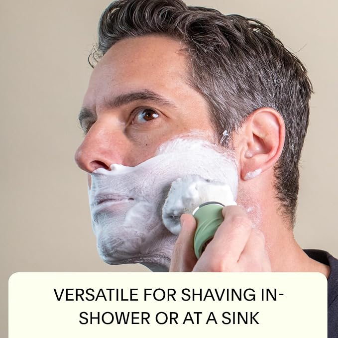Leaf Shave Leaf Bowl and Brush Set - Grooming Bowl & Lather Brush, Sage | Stainless steel and silicone, compatible with shave soap bars and refills