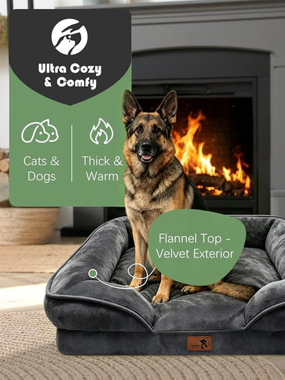 Spotted Play Orthopedic Dog Bed with Sides - Sofa Beds for Extra Large Dogs, Supportive Foam Pet Couch Bed with Washable Removable Cover, Waterproof Lining and Non-Slip Bottom, Dark Grey - XL