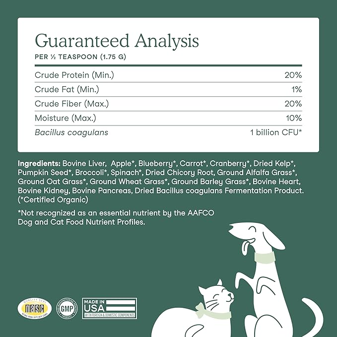 Fera Pets Whole Food Multivitamin Cat & Dog Food Topper with Probiotics, Antioxidants, & Essential Dog Vitamins & Minerals - Nutrients from Fruits, Vegetables, & Organ Meats - 3.7 oz