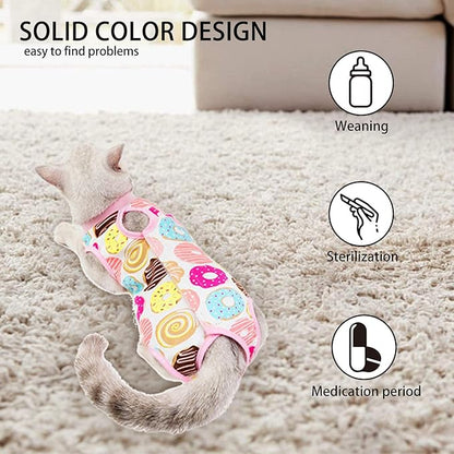 Cat Professional Surgical Recovery Suit,E-Collar Alternative for Cats Dogs,After Surgery Wear, Pajama Suit,Home Indoor Pets Clothing Doughnut S