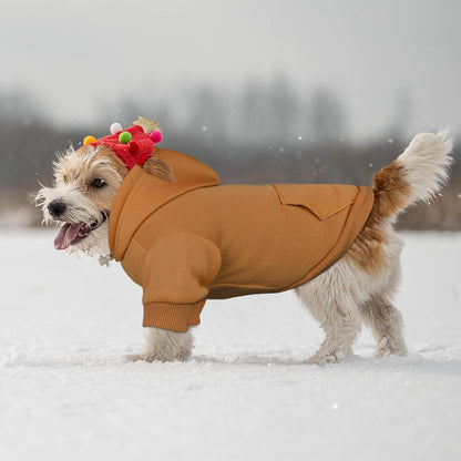 Dog Sweaters for Small Dogs Dog Hoodie Dog Sweater Solid Soft Brushed Fleece Dog Clothes Dog Hoodie Sweatshirt with Pocket(Coffee-S)