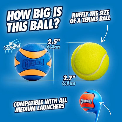 Chuckit! Ultra Ball & Launcher Bundle - Sport 18" with 2 Pack Medium (2.5") Bouncy Fetch Balls for Dogs 20-60 lbs, Dog Fetch Ball Thrower
