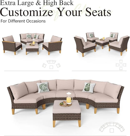 Sophia & William Patio Furniture Set with Swivel Chairs, 8 Piece Outdoor Wicker Sectional Furniture Modular Sofa Couch, Conversation Set for Deck Backyard Lawn, Beige