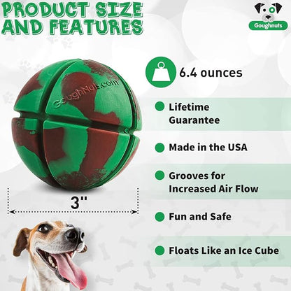 Goughnuts – Virtually Indestructible Ball - Guaranteed Dog Chew Toys for Aggressive Chewers Like Pit Bulls, German Shepherds, and Labs from 30-70 Pounds - Tough and Durable Natural Rubber - Green