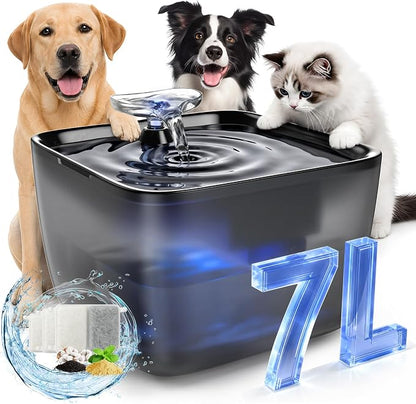 Pet Water Fountain for Large Dogs & Cats, 7L/1.84Gal, Quiet Automatic Pump | Large dog water bowl dispenser for multi-pet households,easy to clean,visible water level, no spill, recirculating system