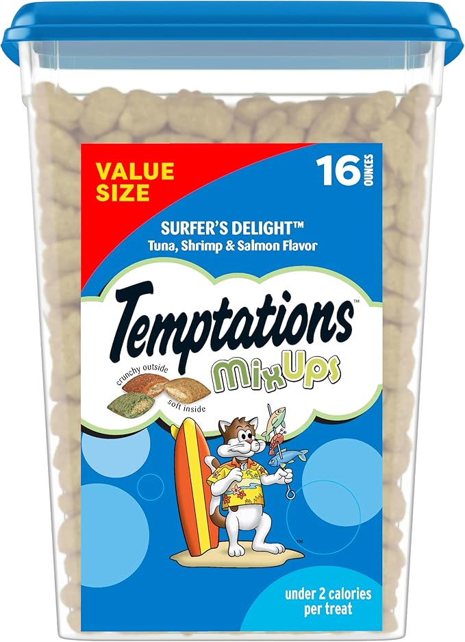 Temptations MixUps Surfer's Delight Flavor Crunchy and Soft Cat Treats, 16 oz. Tub